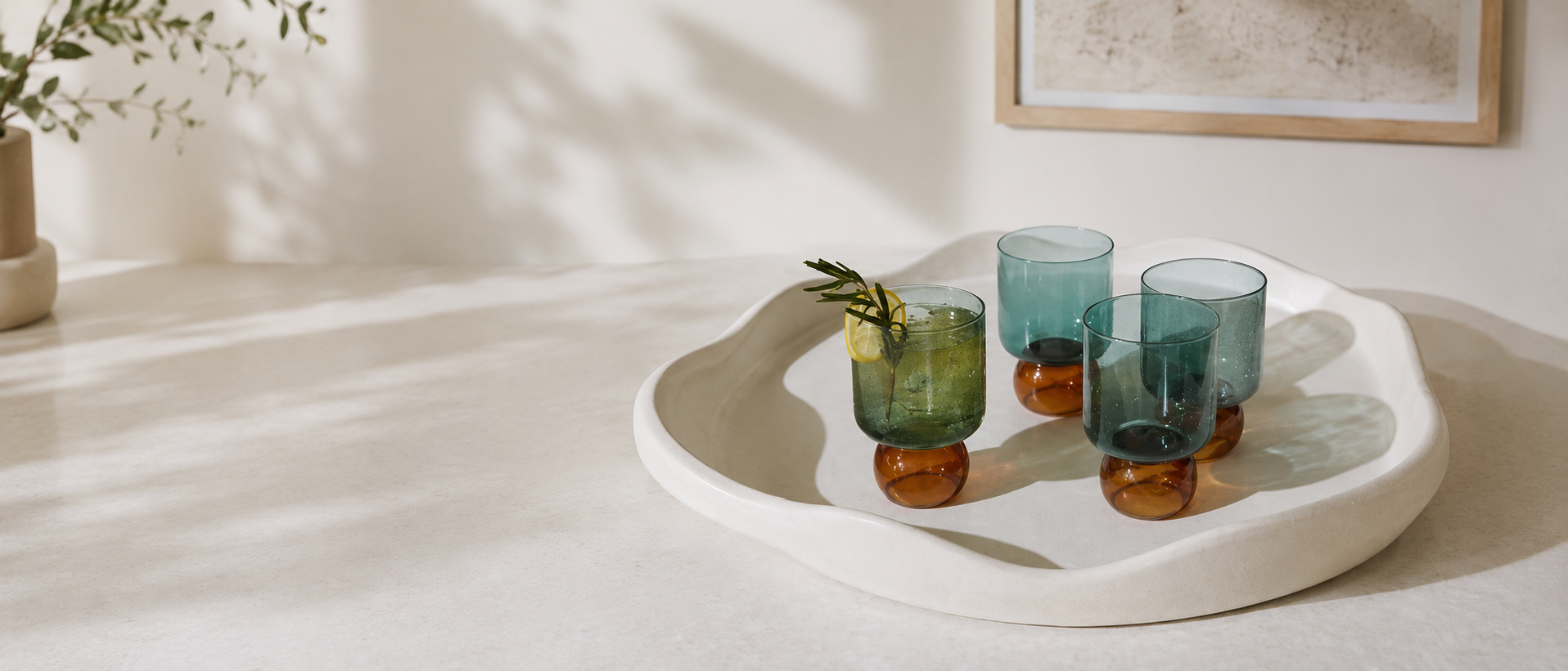 Wine glasses arranged for an everyday table
