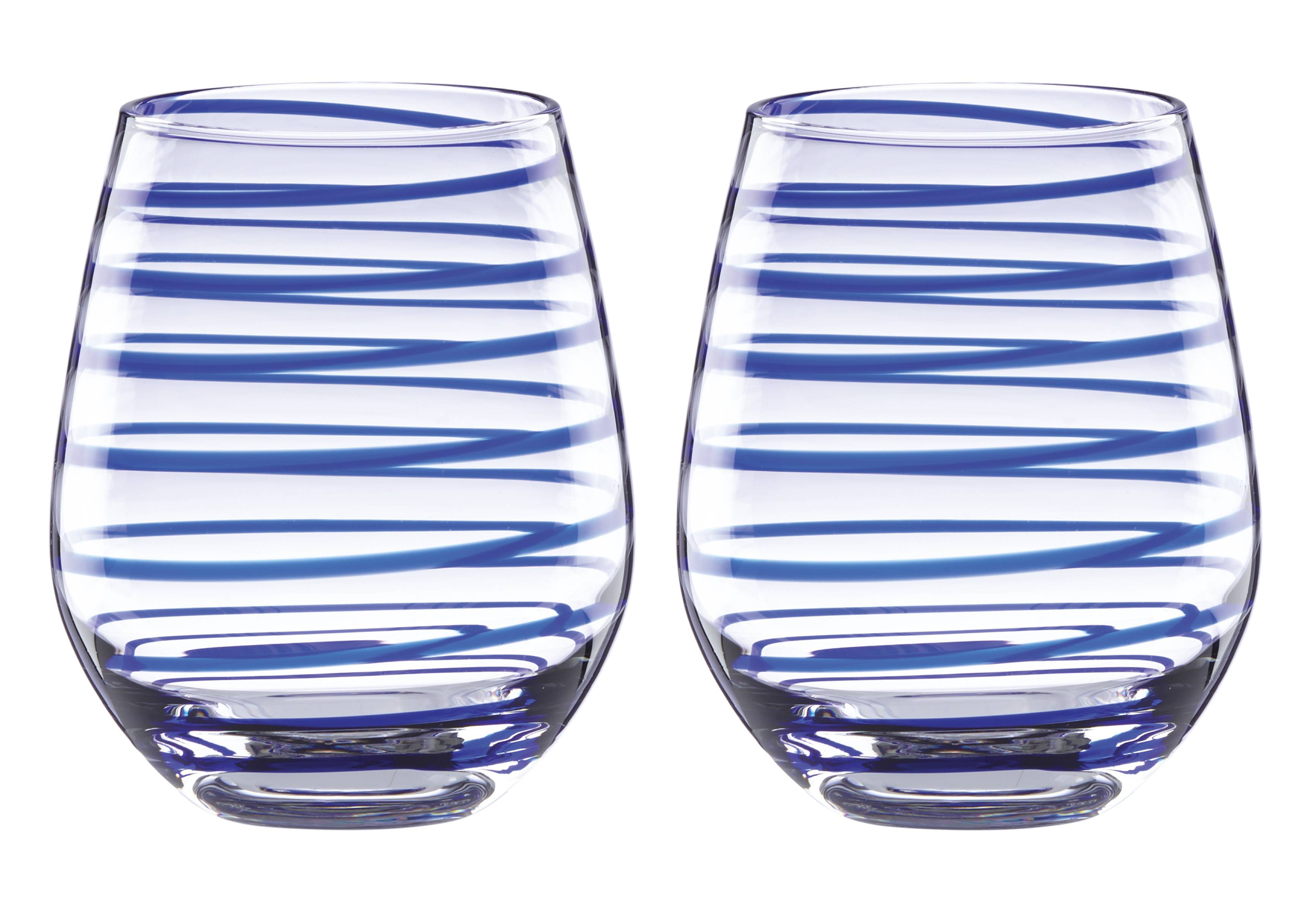 Striped Stemless Wine Glasses - Set of 2