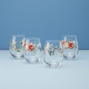 Floral Stemless Wine Glasses - Set of 4