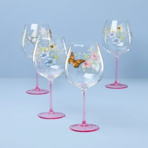 Pink Floral Balloon Wine Glasses - Set of 4