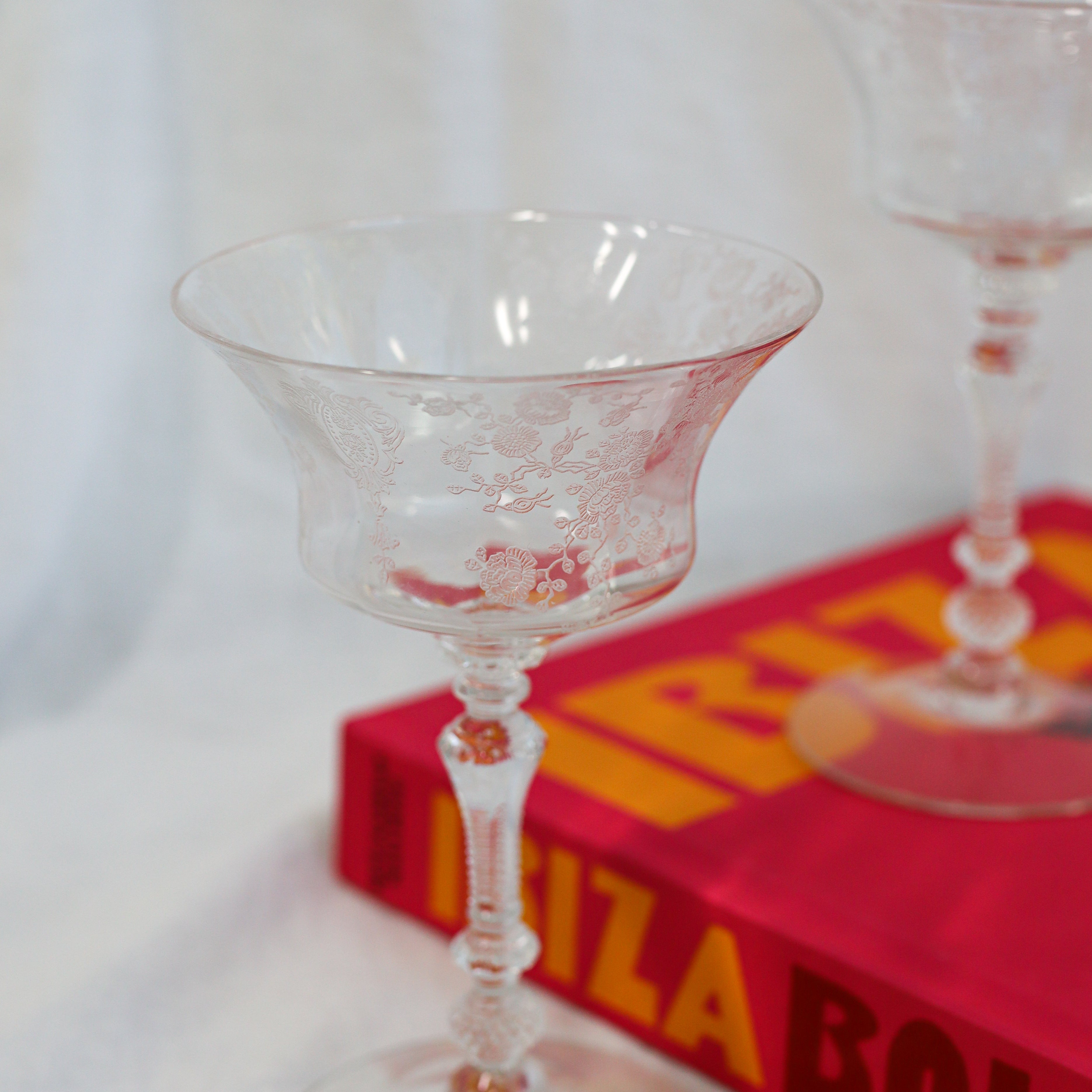 Vintage Etched Crystal Champagne Glass Set of 2 - Image 3