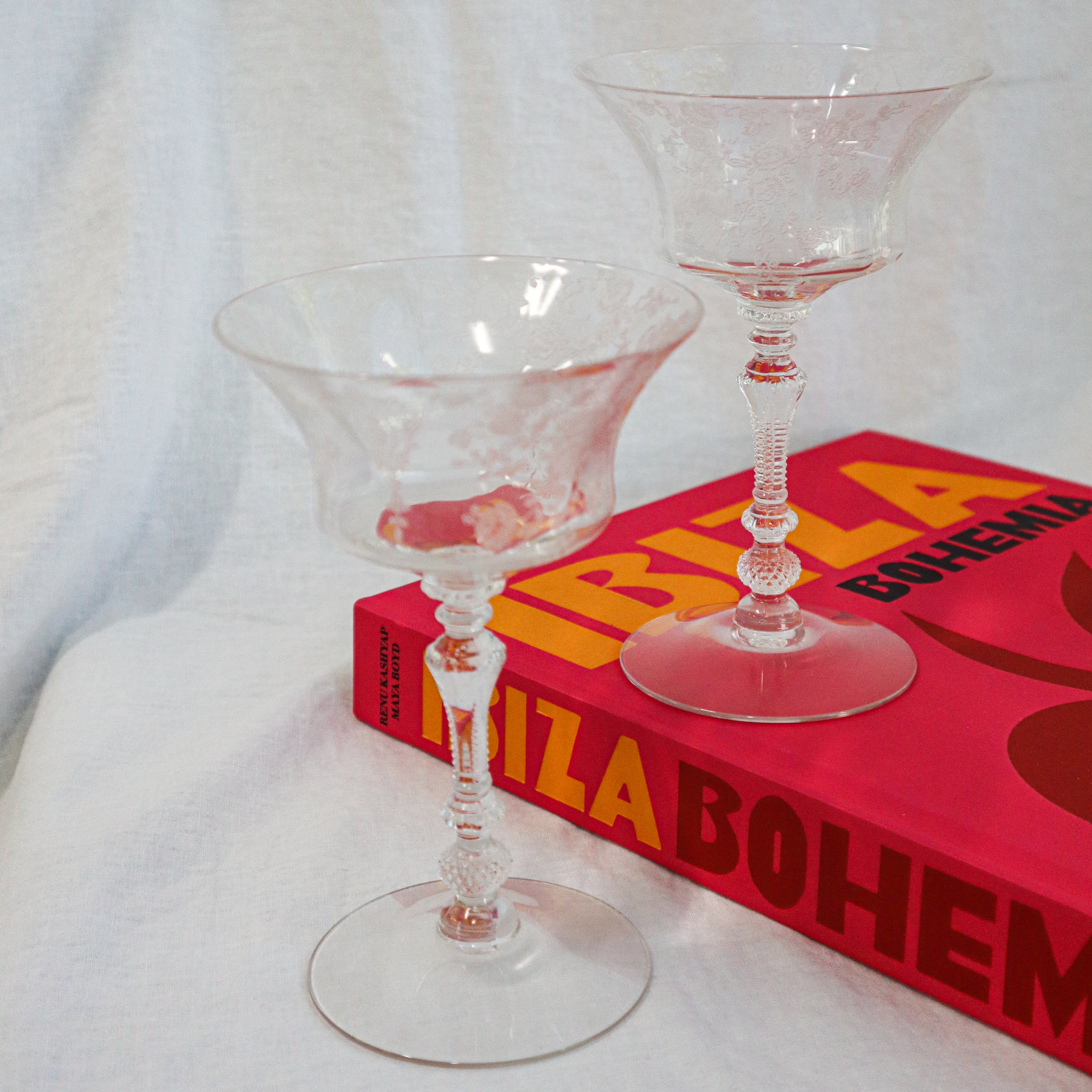 Vintage Etched Crystal Champagne Glass Set of 2