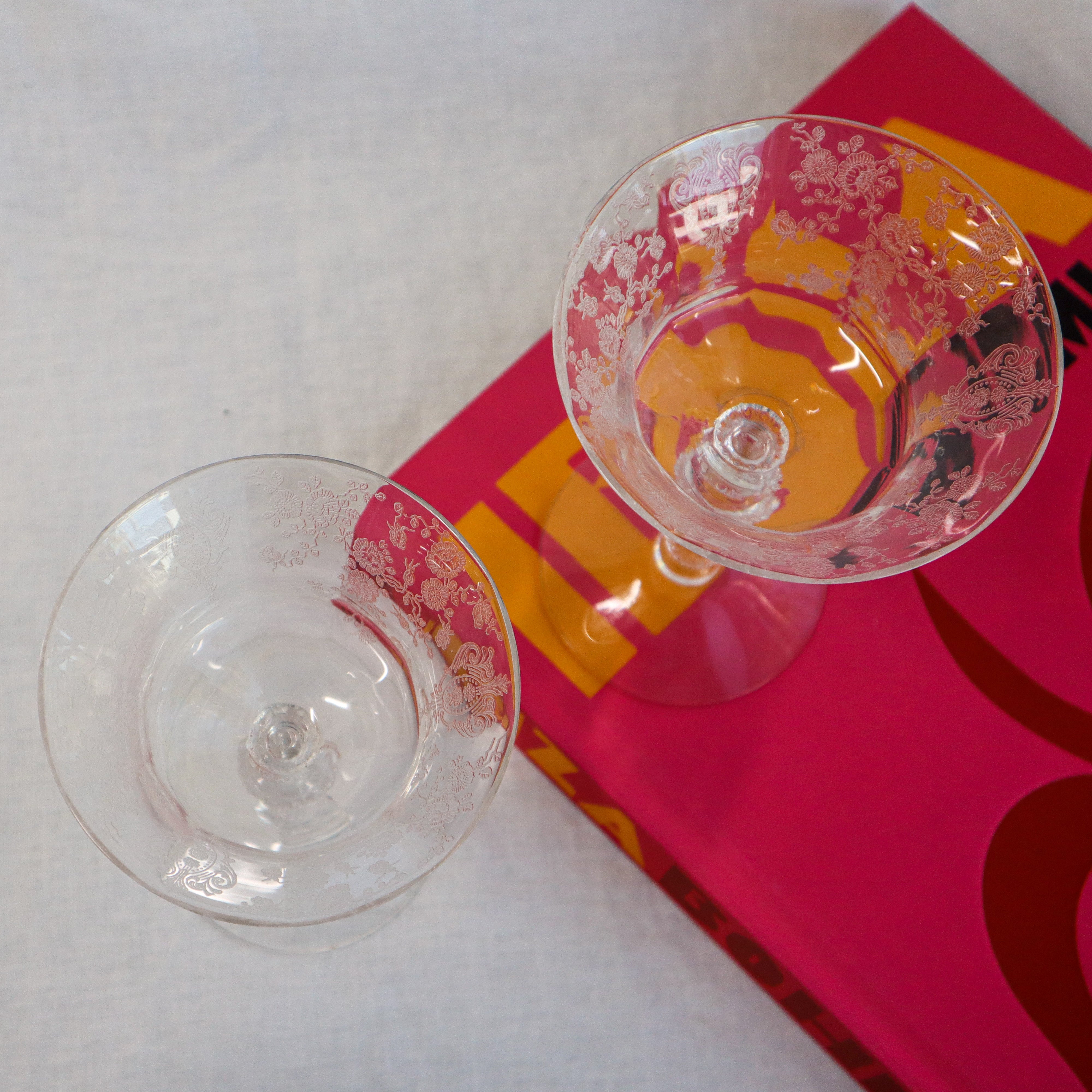 Vintage Etched Crystal Champagne Glass Set of 2 - Image 2