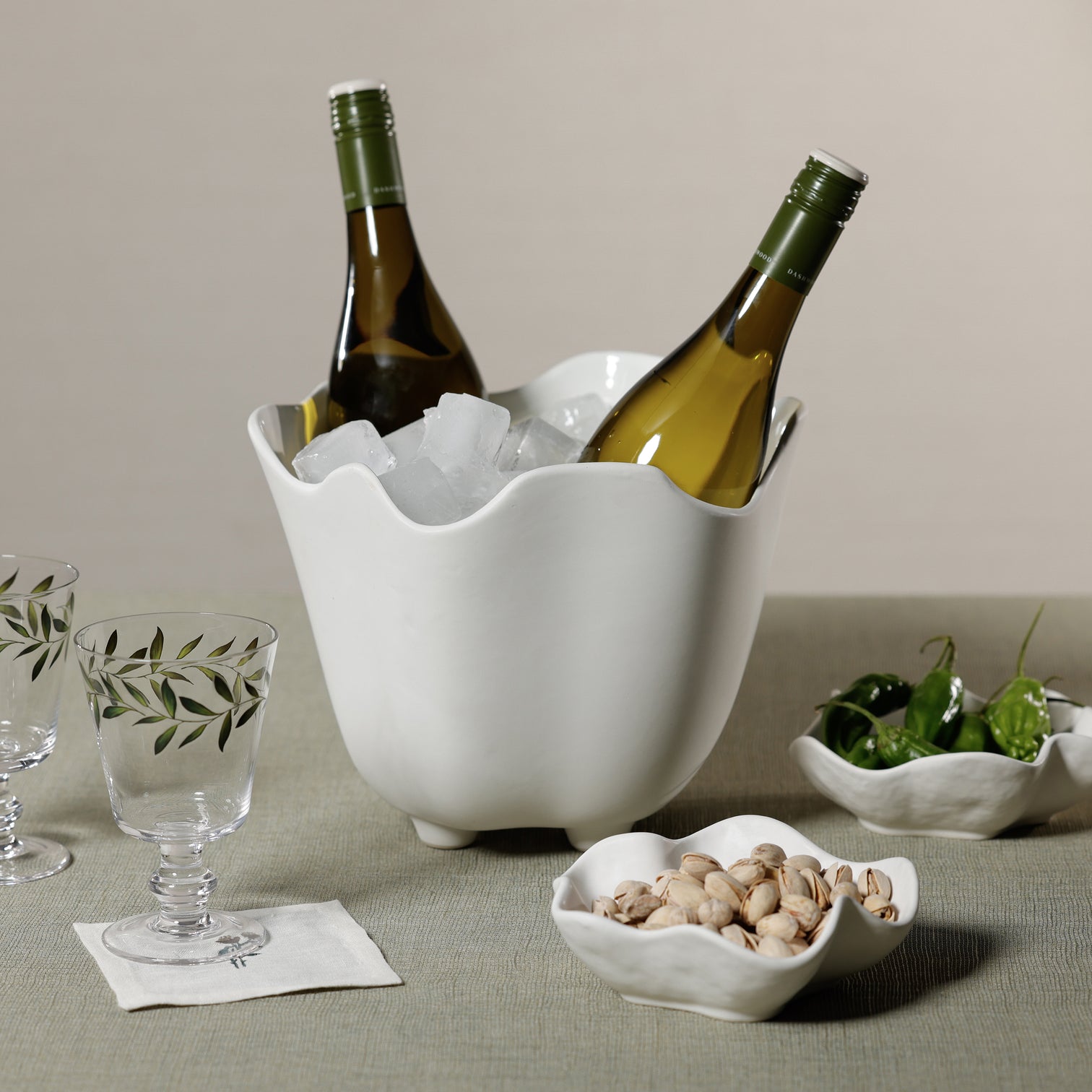Matte White Ceramic Wine Cooler Ice Bucket Planter - Image 2