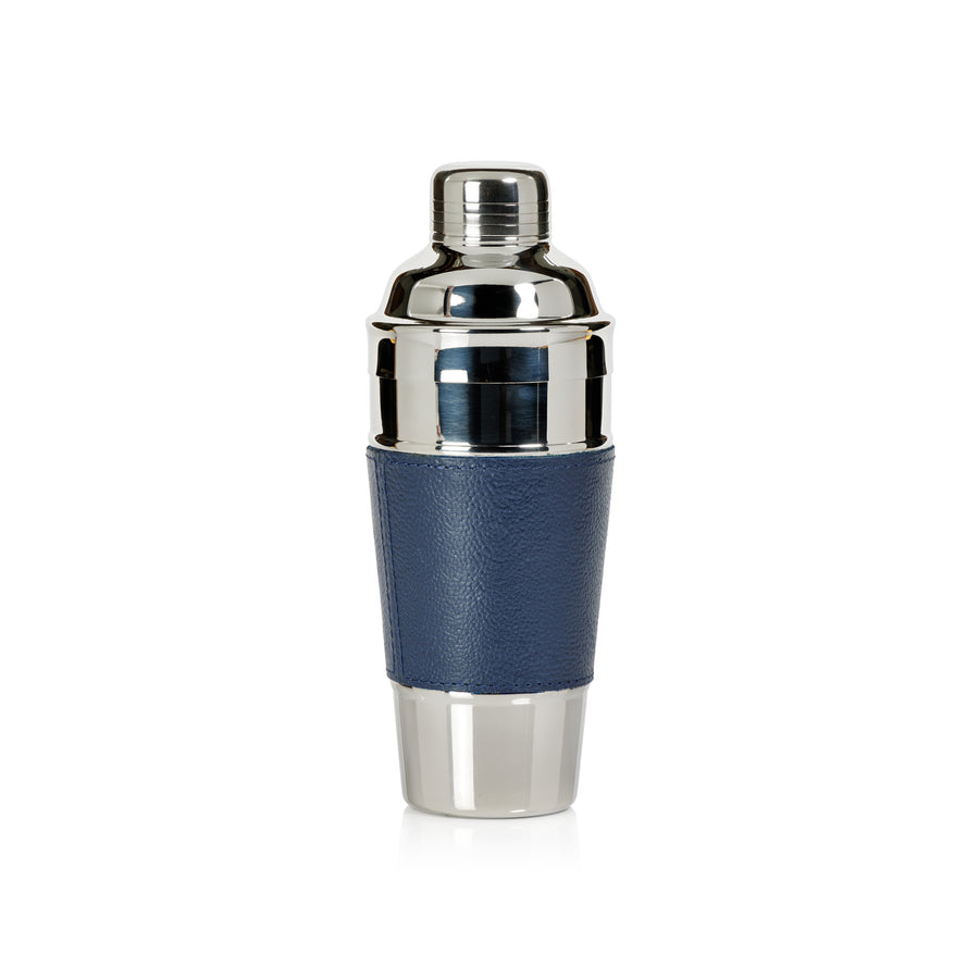 Nickel Cocktail Shaker with Navy Leather Band - Image 2