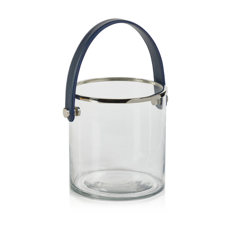 Glass Ice Bucket with Nickel and Leather Handle - Image 2