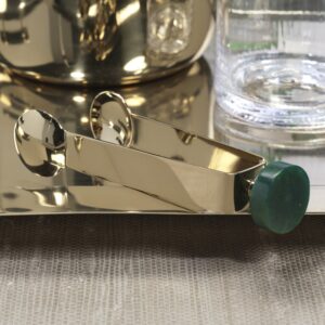 Gold Ice Tongs with Green Marble Accent