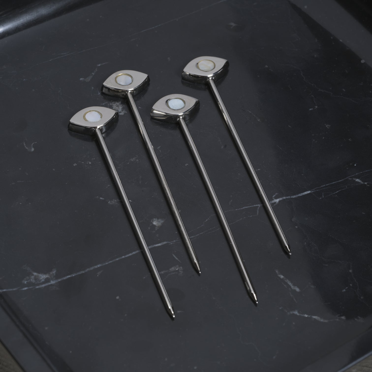 Polished Nickel Cocktail Picks with Mother of Pearl Accents Set of 4 - Image 2