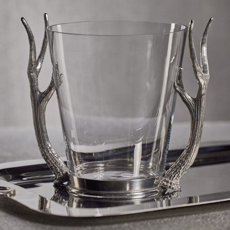 Glass Champagne Bucket with Pewter Antler Handles