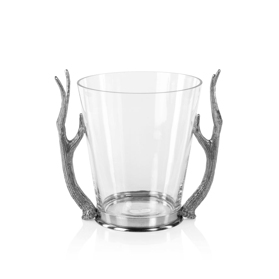 Glass Champagne Bucket with Pewter Antler Handles - Image 2