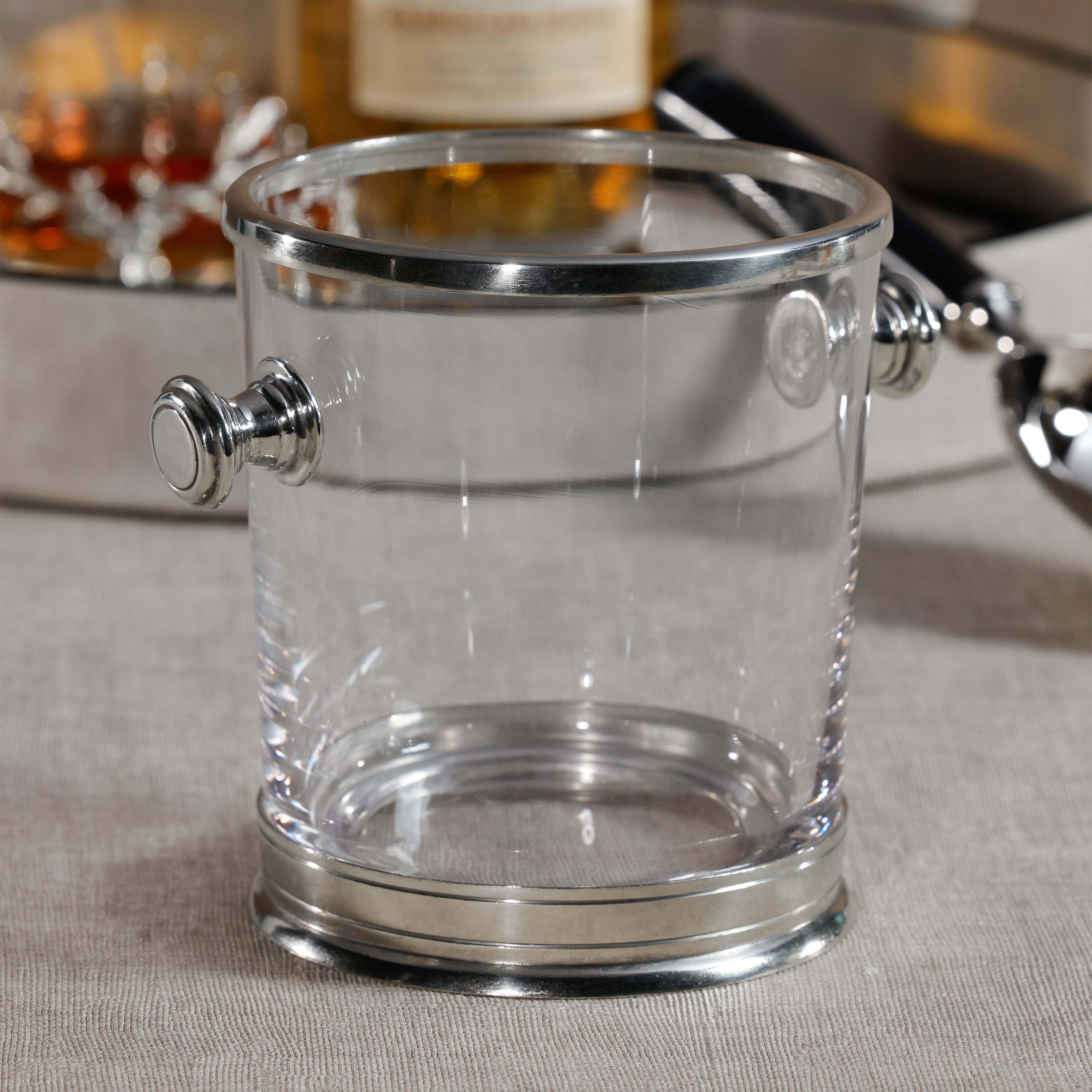 Pewter and Glass Ice Bucket with Side Handles - Image 3
